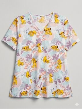 Disney 4XL Lion King Simba Scrub Top Plus Size V-Neck Pastel Floral 4X 5X 28"PTP